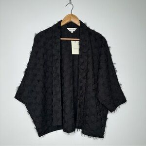 Anthropologie Pepaloves Black Fringe Texture Open Kimono Jacket Size Medium